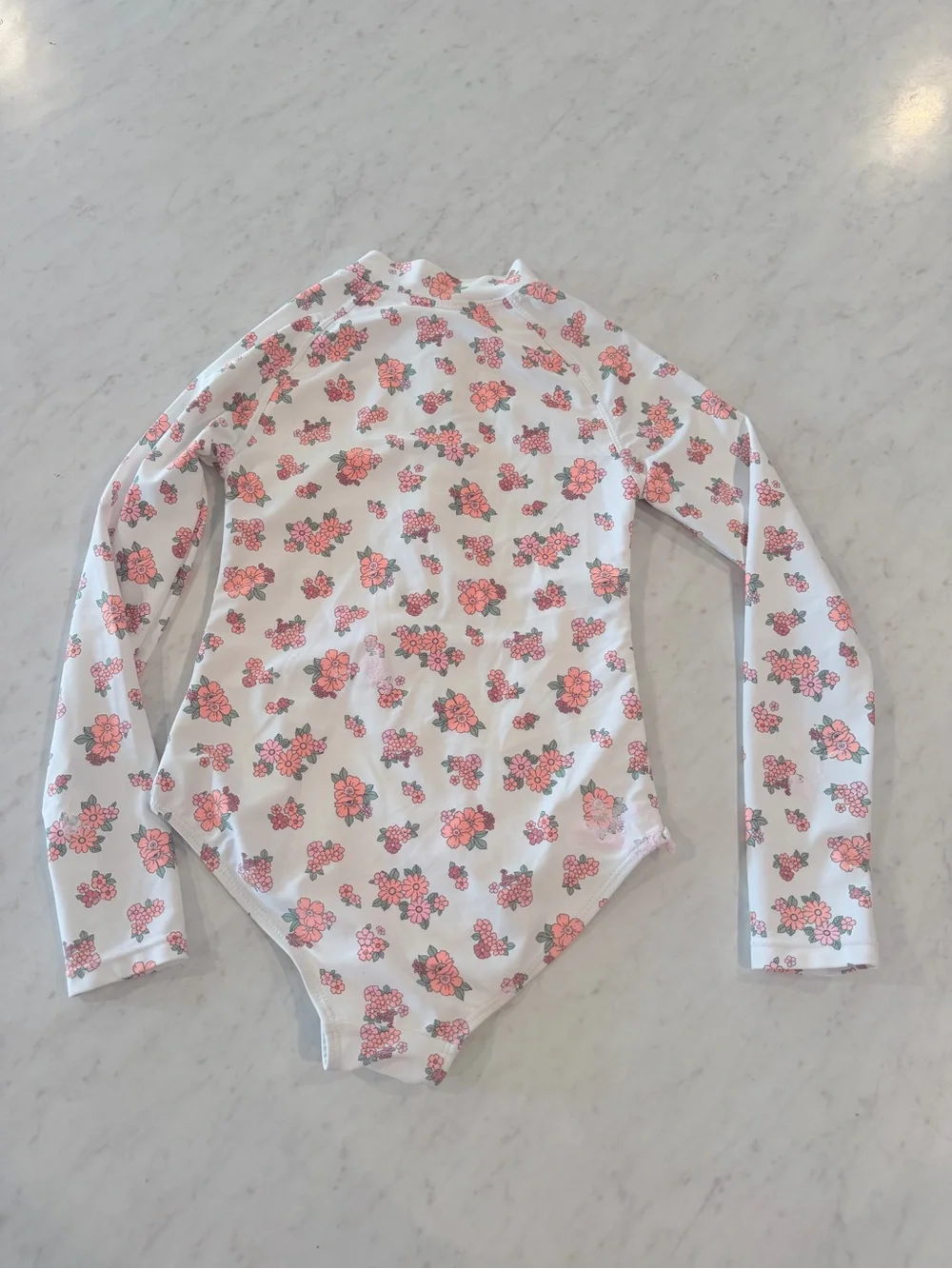 Cotton On White Long-Sleeve Floral One-Piece Swimsuit with Coral Flowers